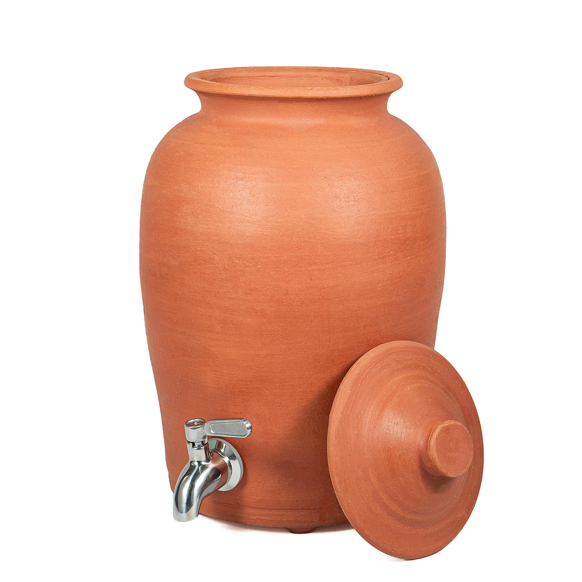 Handmade terracotta clay water pot with tap and removable lid 5 litre