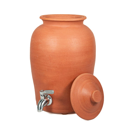 Handmade terracotta clay water pot with tap and removable lid 5 litre