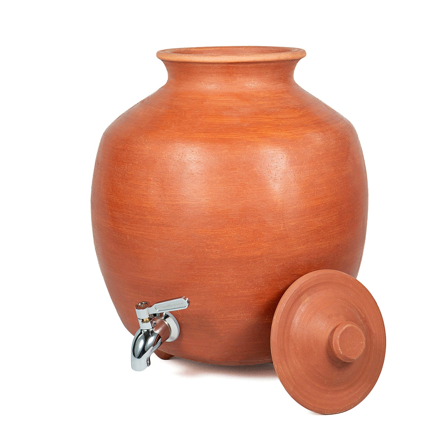 9L clay water dispenser matka with removable terracotta lid and stainless steel tap