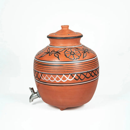 Terracotta water dispenser side view with stainless steel tap by ARK Naturals