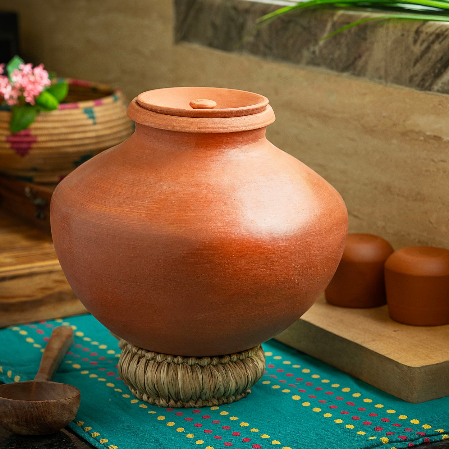 DhaaroVibes natural traditional terracotta water matka with lid approx 8L