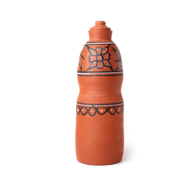 DhaaroVibes: Gulbaano – Hand-Painted Terracotta Water Bottle (1100ml) | ARK Naturals