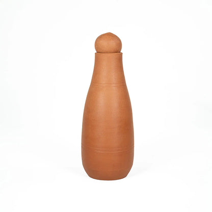 Terra Aseel terracotta water bottle 900 ml with rounded clay stopper front view