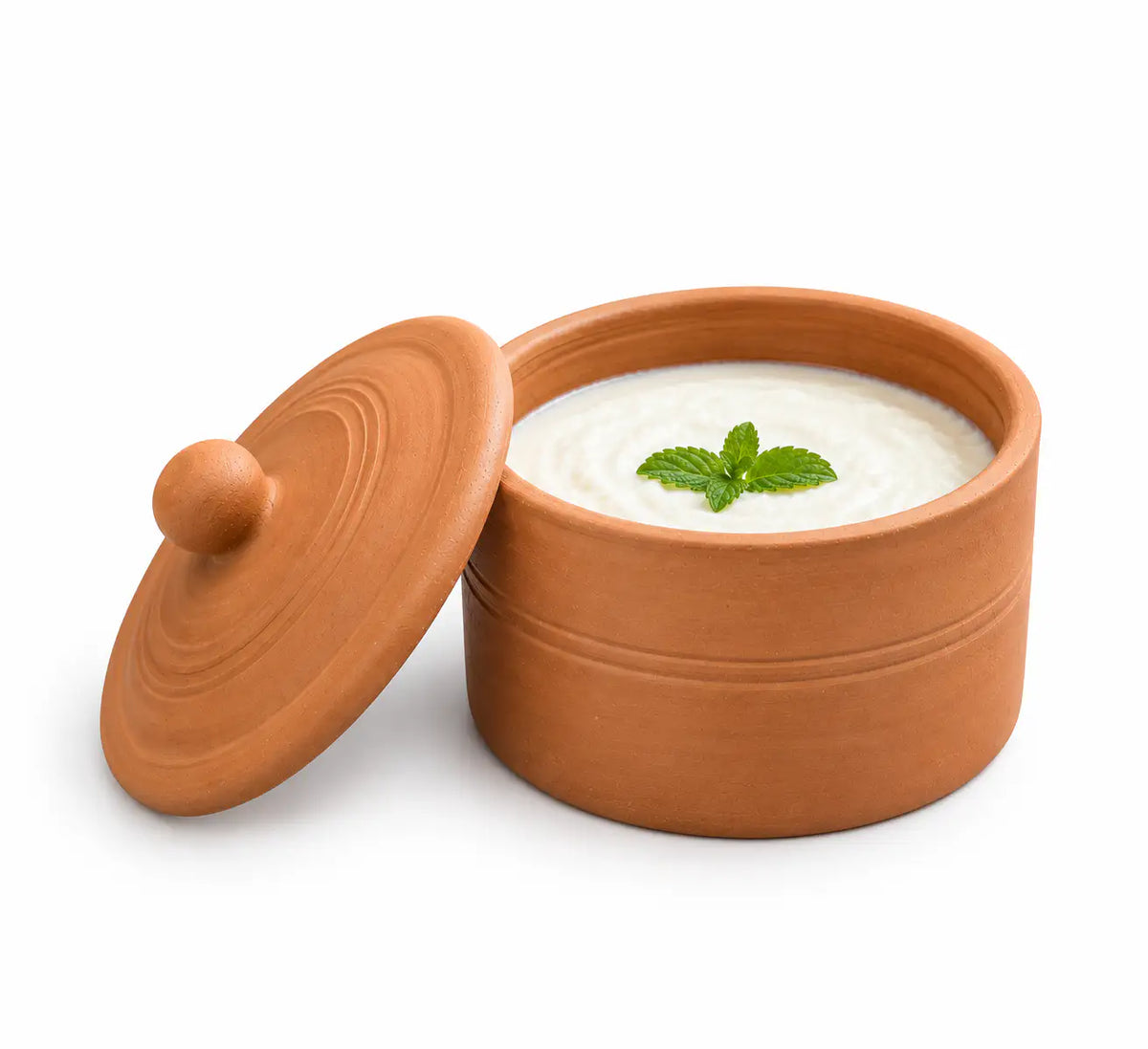 Terra Aseel clay yogurt and curd pot with lid filled with fresh curd