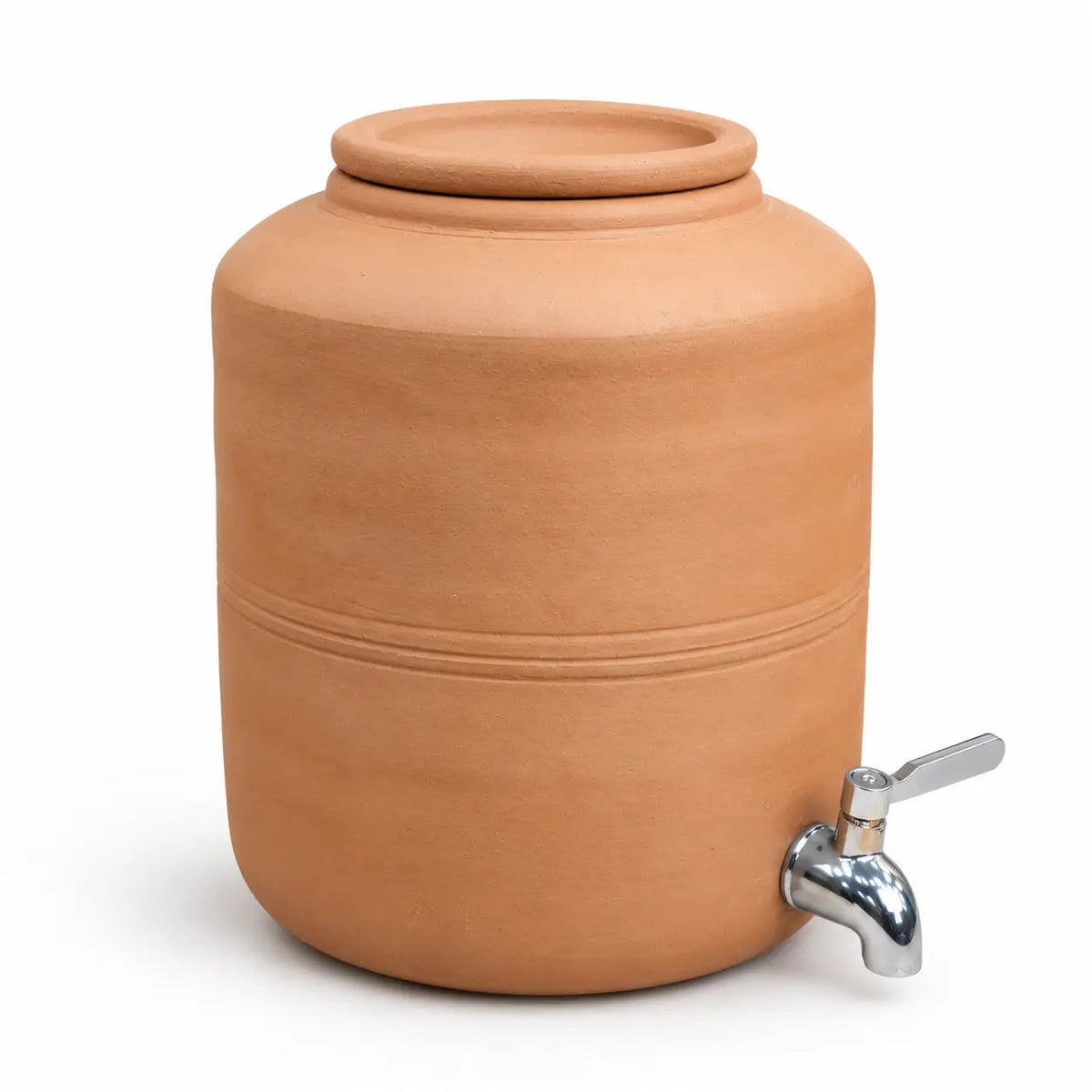 Handmade clay water dispenser with metal tap and terracotta lid 6 liters