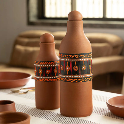 Terra Aseel hand-painted terracotta water bottles in 1000 ml and 1500 ml