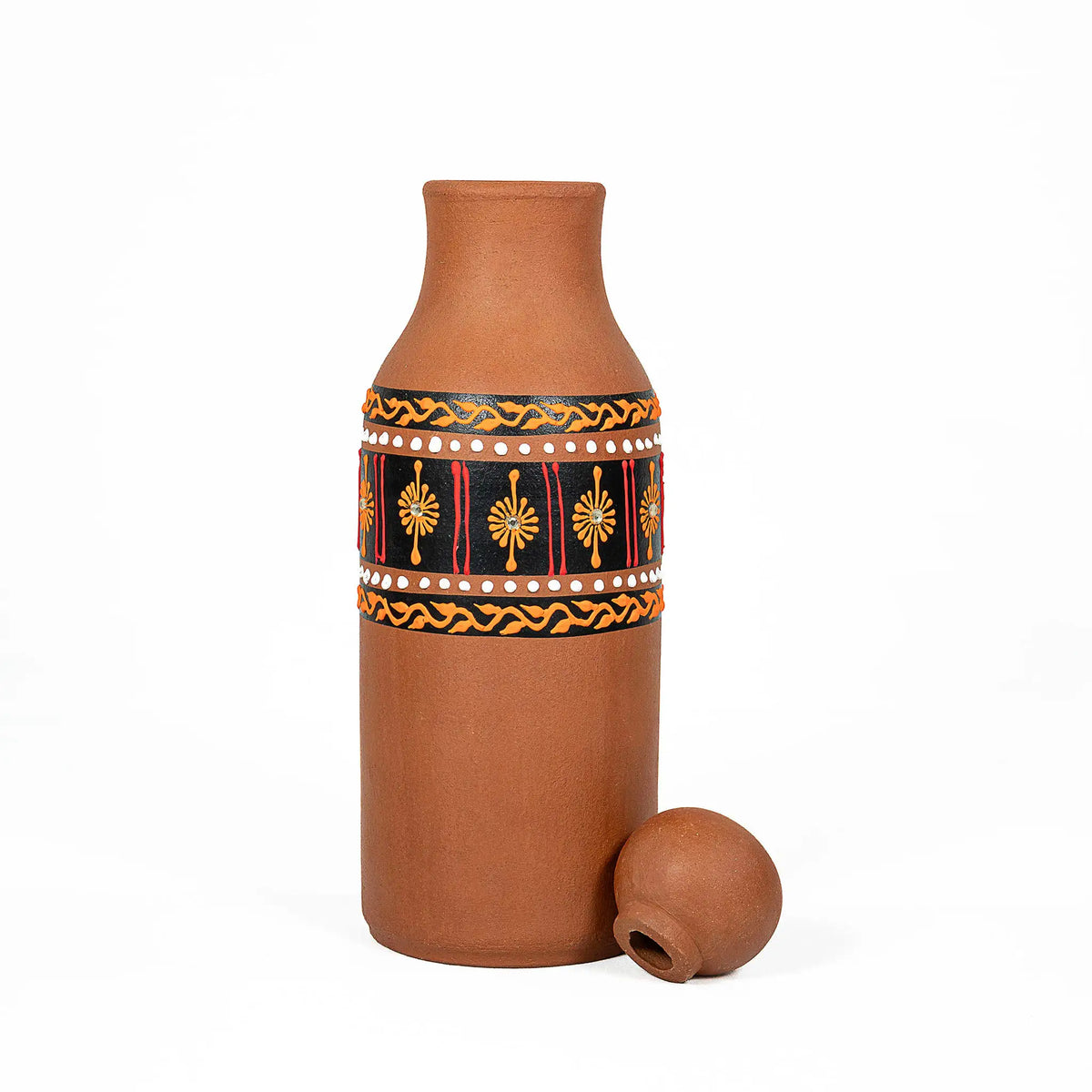 Terra Aseel artisan-painted natural clay water bottle without lid 1000 ml