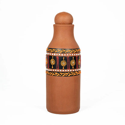 Handmade terracotta water bottle with colourful traditional painted detailing