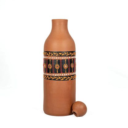 Terra Aseel artisan-painted natural clay water bottle without lid 1500 ml