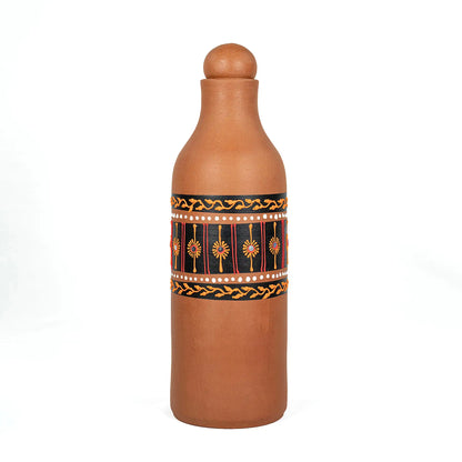 Handmade terracotta water bottle with colourful traditional painted detailing