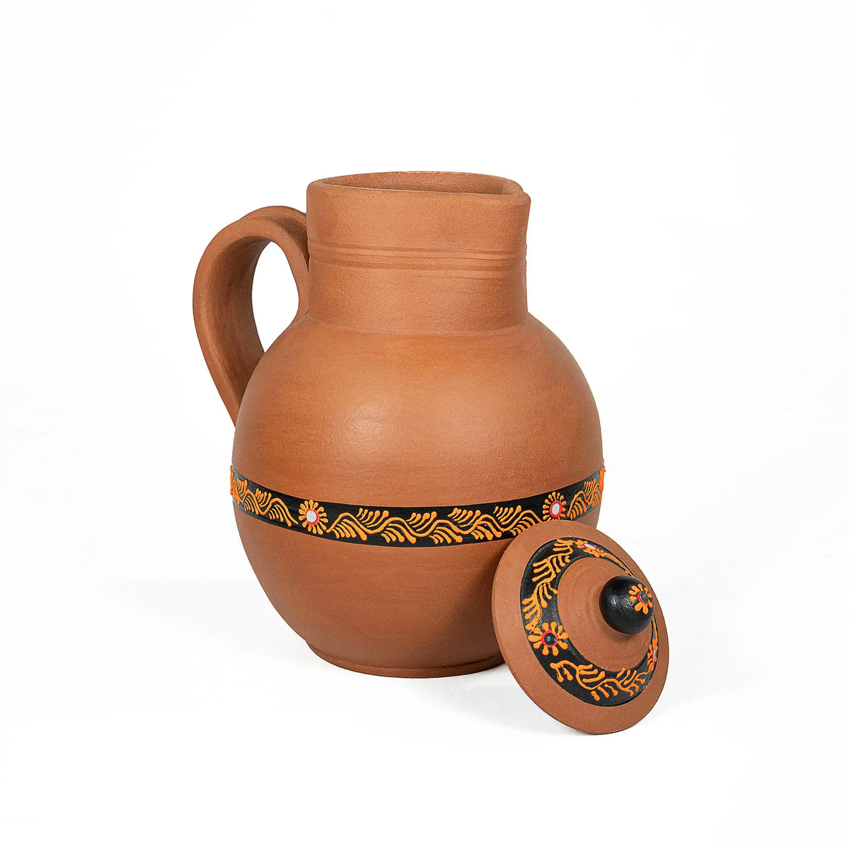 Terra Aseel hand-painted terracotta water jug with lid 2000 ml