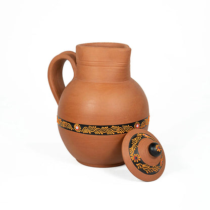 Terra Aseel hand-painted terracotta water jug with lid 2000 ml