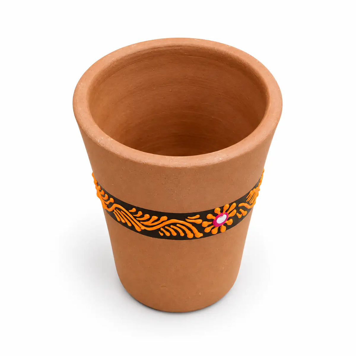 Terra Aseel hand-painted terracotta designer glass top angled view