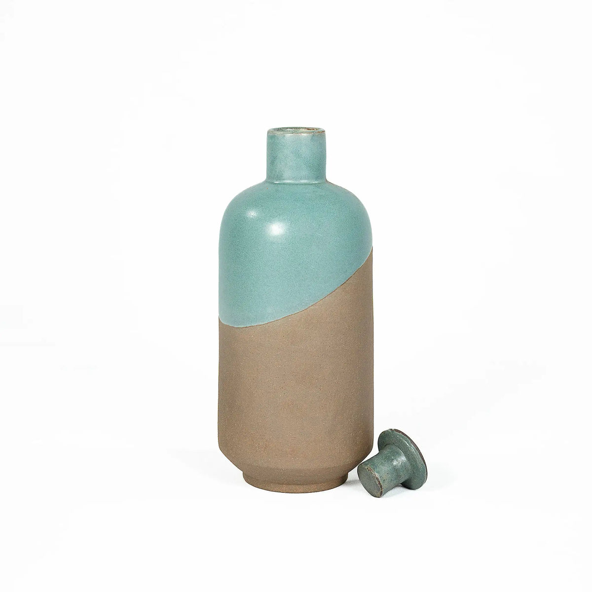 Terra EarthCore 800 ml two-tone terracotta water bottle with blue-green glaze and lid