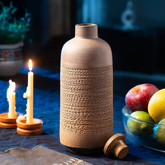 Terra Earthcore terracotta water bottle 1L with glazed interior and natural textured exterior, ARK Naturals
