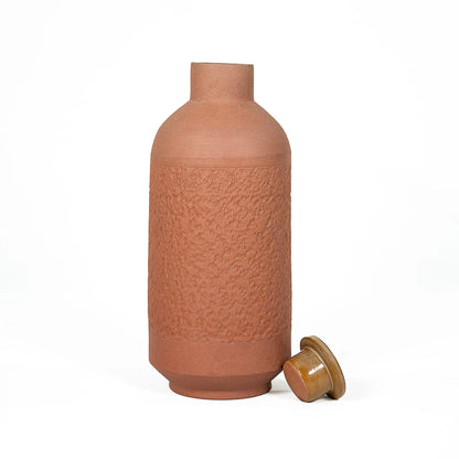 Handmade textured terracotta water bottle with glazed lid 1000 ml Terra EarthCore