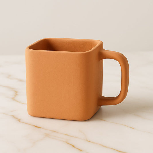 Handmade Square Terracotta Coffee Mug with Handle (350ml) | ARK Naturals