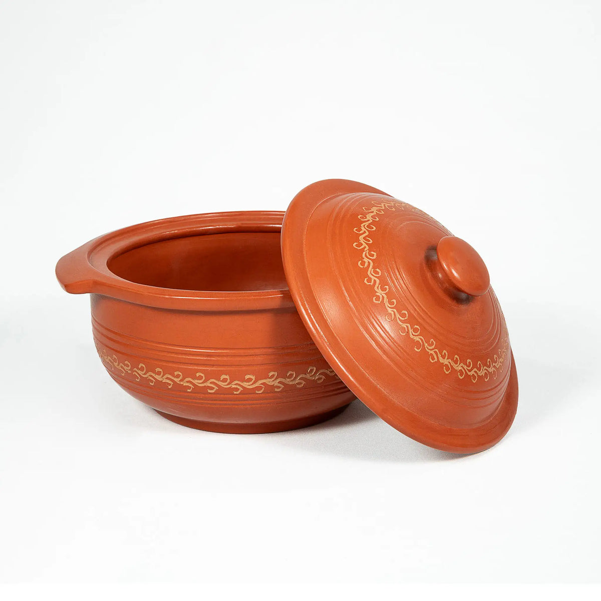 Terracotta serving pot with removable lid for rice curry and family serving
