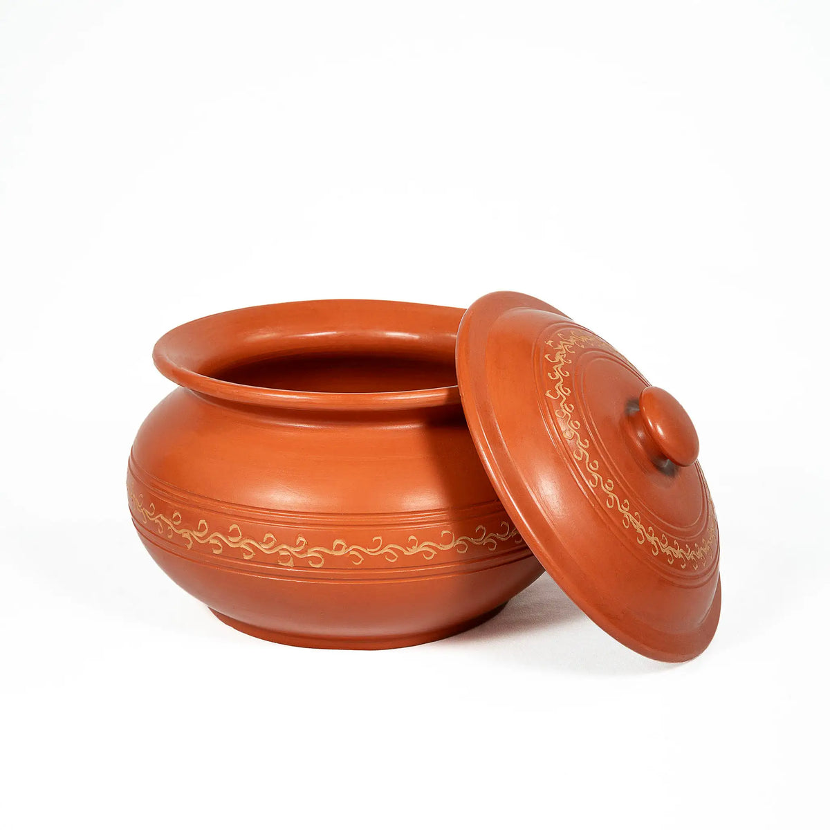Round terracotta serving bowl with lid for rice biryani and curries