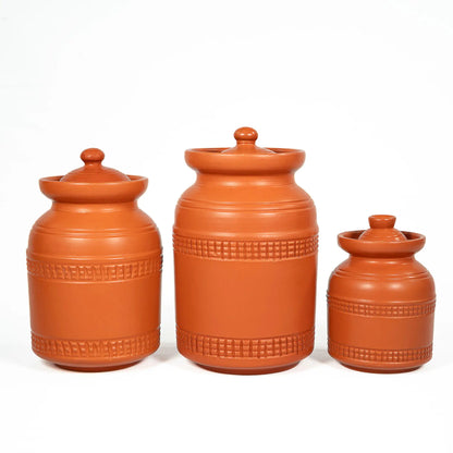 Handmade terracotta jars with lids in 400 ml 1000 ml and 1500 ml sizes