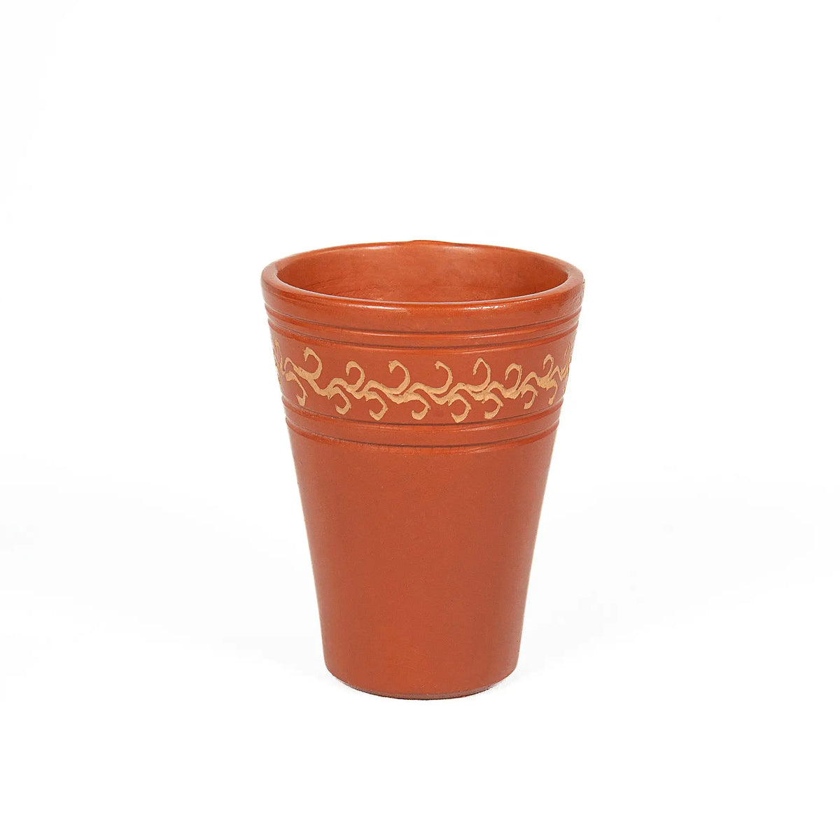 Terra Majlis handmade terracotta drinking glass with decorative detailing