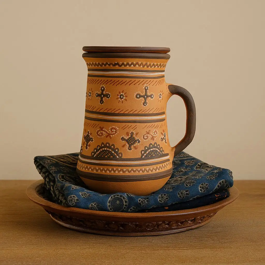 NirvanaNiche Heritage Terracotta Jug with Lid – 1000 ml