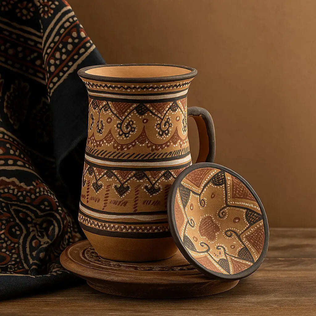 NirvanaNiche Heritage Terracotta Jug with Lid – 1000 ml