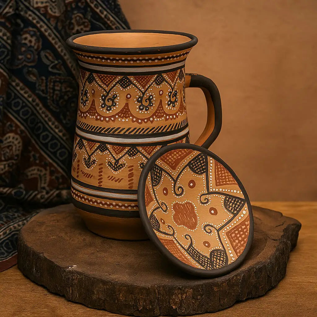 NirvanaNiche Heritage Terracotta Jug with Lid – 1000 ml