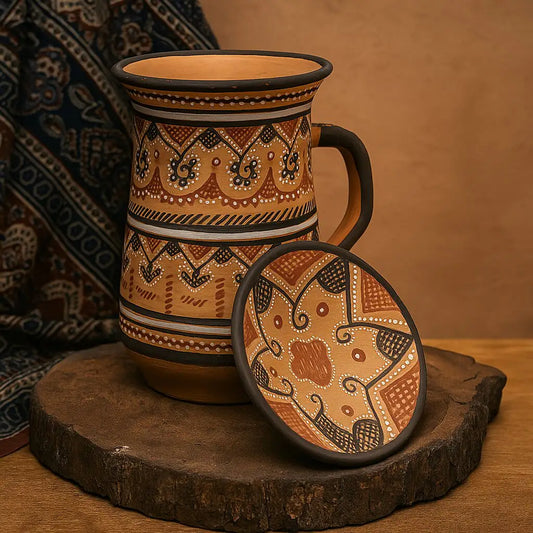 NirvanaNiche Heritage Terracotta Jug with Lid – 1000 ml