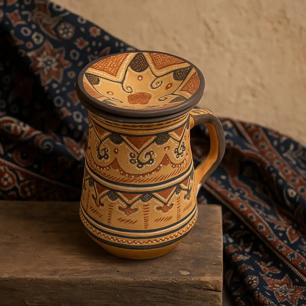 NirvanaNiche Heritage Terracotta Jug with Lid – 1000 ml