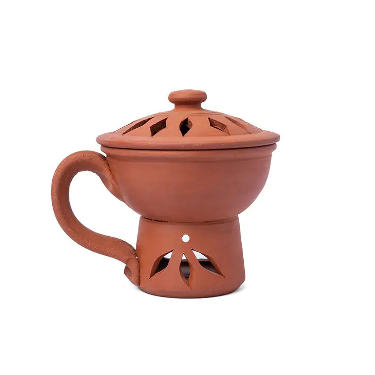 مبخرة بخور مصنوعة يدوياً من الطين المحروق من كلاي روتز (مع غطاء)