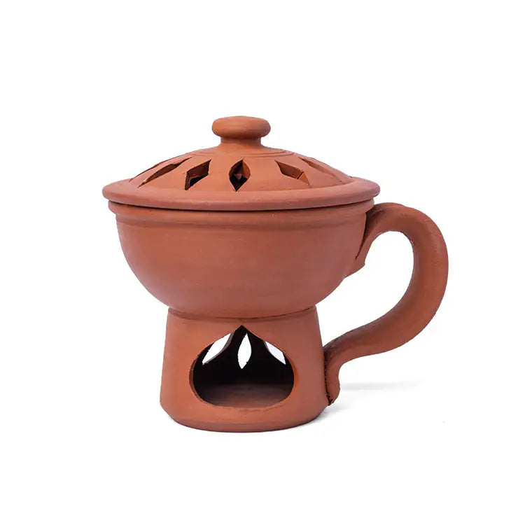 مبخرة بخور مصنوعة يدوياً من الطين المحروق من كلاي روتز (مع غطاء)