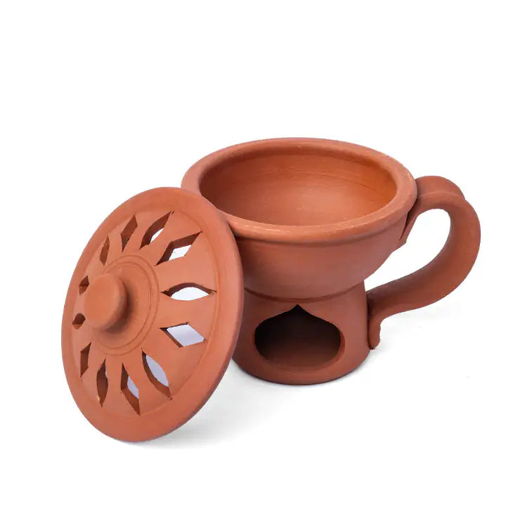 مبخرة بخور مصنوعة يدوياً من الطين المحروق من كلاي روتز (مع غطاء)