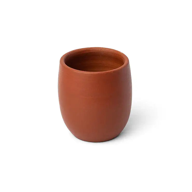 ClayRootz handmade clay Belly Glass 200–250 ml angled view showing rounded shape