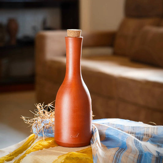ClayRootz: Handmade Terracotta Bottle with Cork Stopper