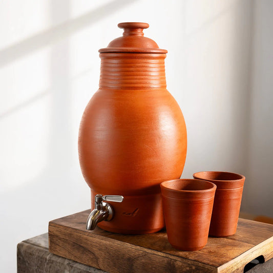 ClayRootz – Terracotta Belly Water Dispenser Matka with Tap (5L) | ARK Naturals