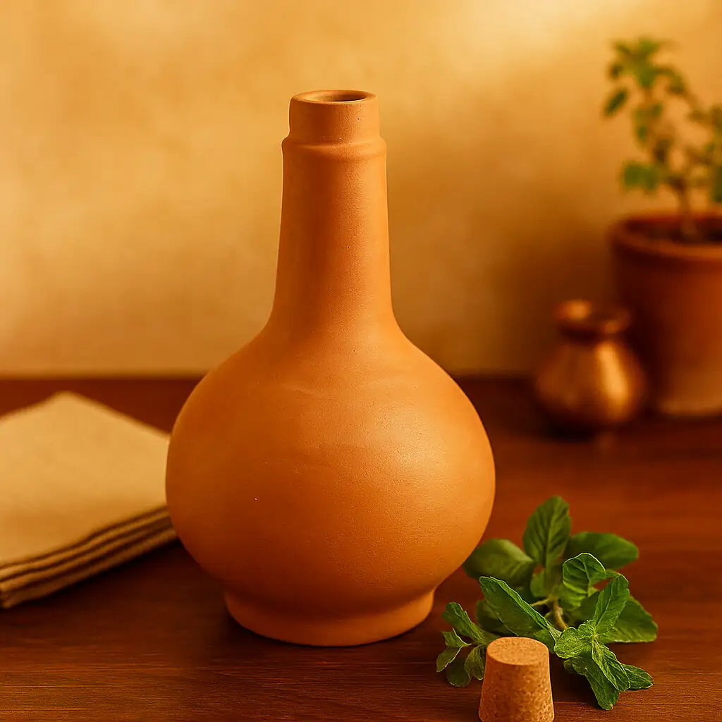 Terrapura: Orb Carafe – Handmade Terracotta Water Bottle with Cork (1100ml) | ARK Naturals