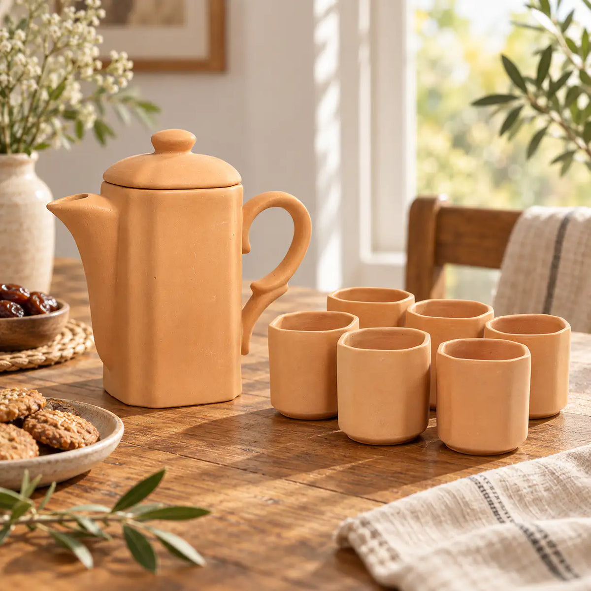 Terrapura handmade terracotta jug with 6 matching glasses