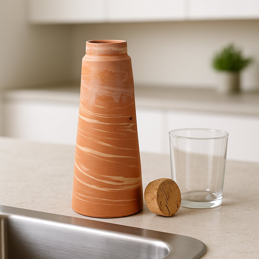 تيرا ميلانج: طبقات الكثبان الرملية - زجاجة مياه من الطين المحروق الرخامي مع سدادة من الفلين (1 لتر) | آرك ناتشورالز