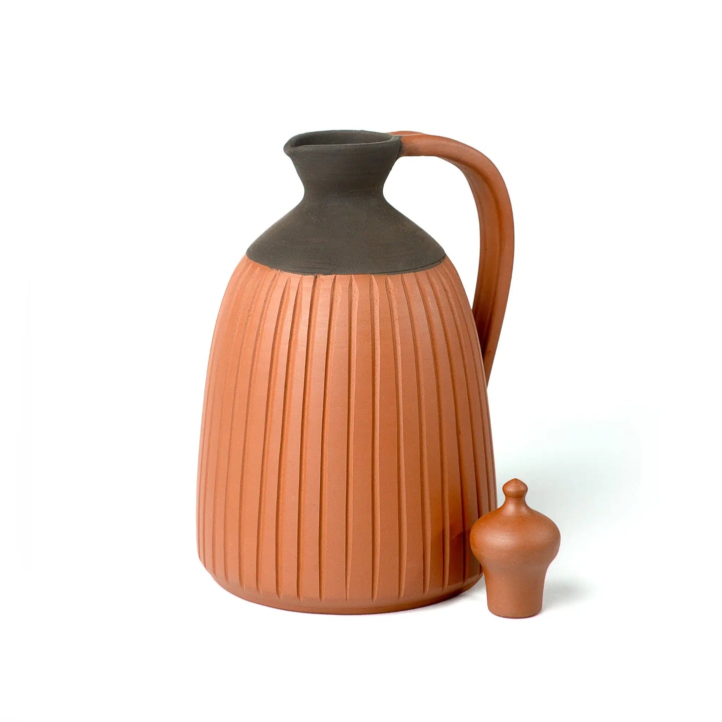 Layali ribbed terracotta serving jug with lid front view