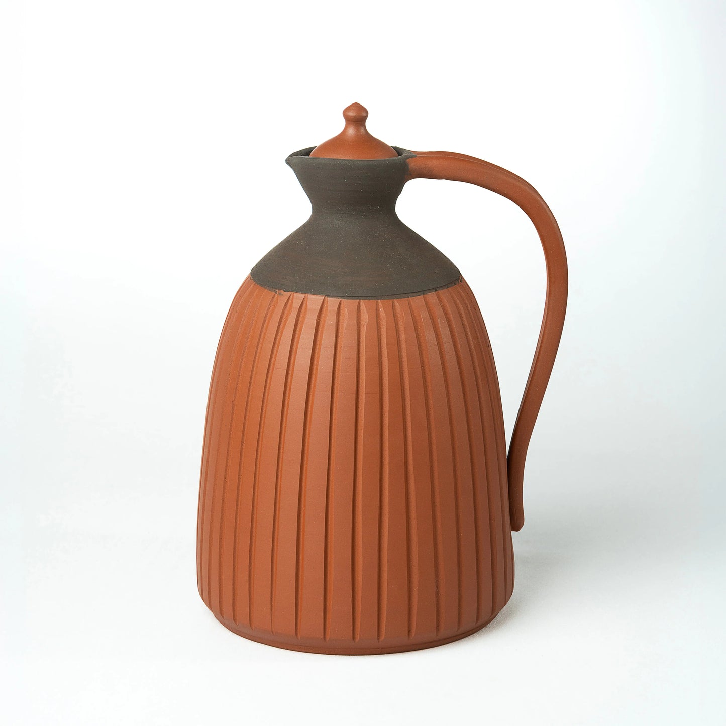 Premium handmade terracotta jug with vertical ribbed design
