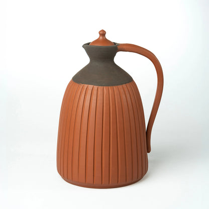 Premium handmade terracotta jug with vertical ribbed design