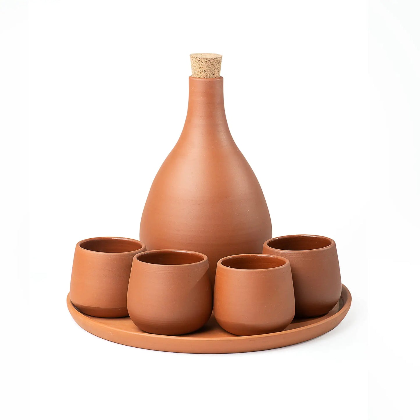 Layali Terracotta Water Set (6-Piece) – Bottle with Cork + 4 Cups + Serving Tray